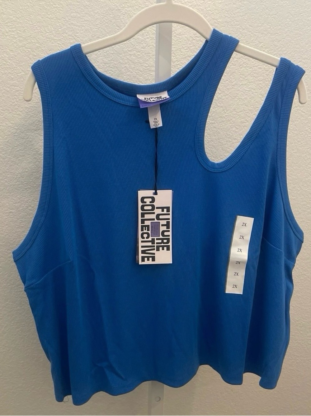 Future Collective Women’s Ribbed Blue Asymmetric Cutout Tank Top
